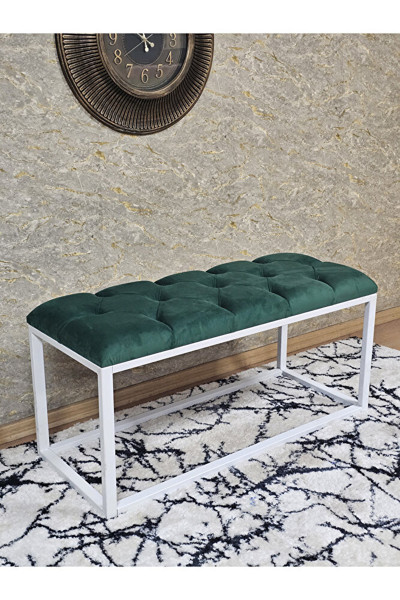 Zafir Beyaz Boyalı Diktörtgen 100 cm x 40 cm Oturak Puf - Bench - Makyaj Oturağı - Oturak Yeşil Renk 100 x 40 Boyut/Ebat