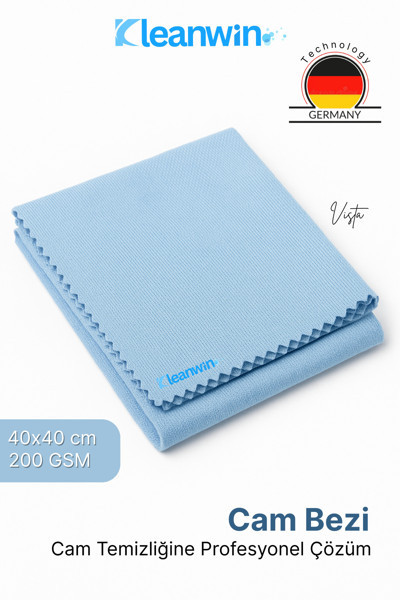 Kleanwin Vista Mavi Mikrofiber Cam Bezi 40X40 Cm 200 Gsm – Araba Ve Ev Cam Temizlik Bezi