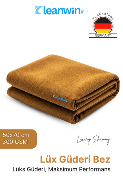 Kleanwin Luxury Shammy Lüks Güderi Bez 50X70 Cm – 300 Gsm Ultra Emici Araç Kurulama Ve Cam Temizlik Bezi