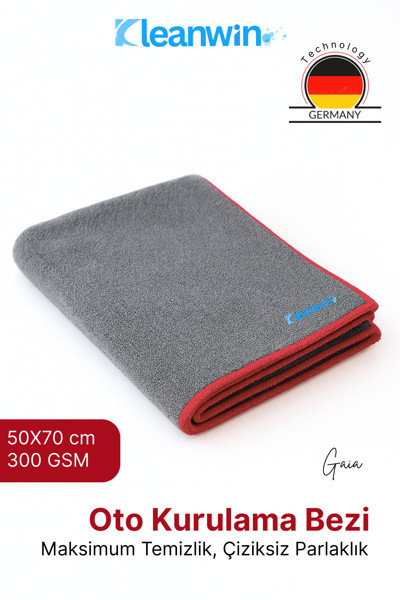 Kleanwin Gaia Mikrofiber Kurulama Bezi 50X70 Cm 300 Gsm |Oto Kurulama Havlusu,Araçyıkama Ve Cam Temizlik Bezi