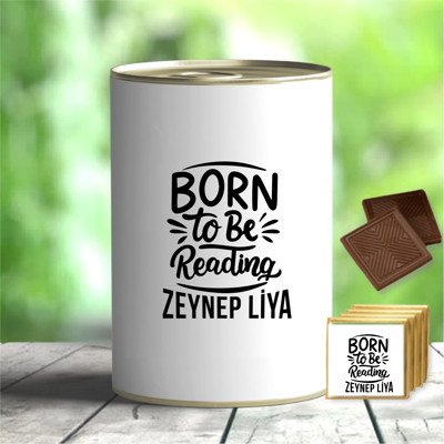 E-Hediyeci Kişiye Özel Born To Be Reading Hediyelik Çikolata Konservesi - MK08