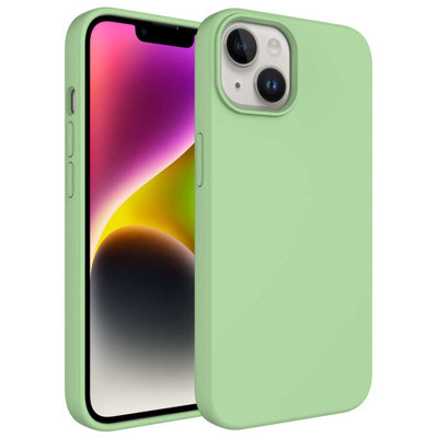 Khayra iPhone 14 Plus Uyumlu Sıvı Teknolojili Silinebilir Sert KHYR Kivi Kılıf-Açık Yeşil