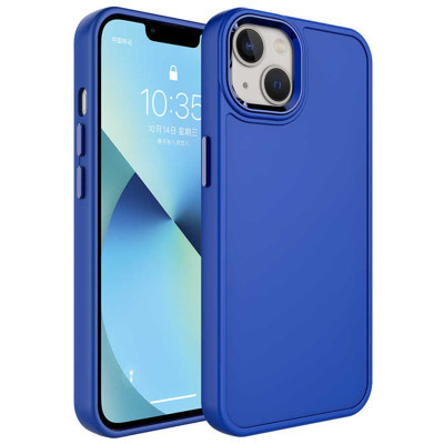 Khayra iPhone 14 Plus Uyumlu Metal Çerçeve ve Buton Tasarımlı Sert KHYR Botox Kılıf-Lacivert