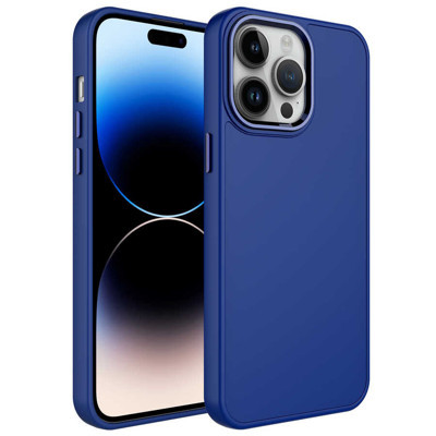 Khayra iPhone 13 Pro Max Uyumlu Metal Çerçeve ve Buton Tasarımlı Silikon KHYR Luna Kılıf-Lacivert