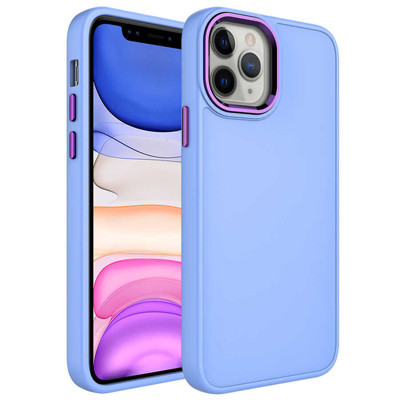 Khayra iPhone 12 Pro Uyumlu Metal Çerçeve ve Buton Tasarımlı Silikon KHYR Luna Kılıf-Lila