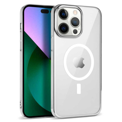 Khayra iPhone 14 Pro Uyumlu KHYR Wireless Şarj Özellikli Pixel Magsafe Kılıf-Gümüş