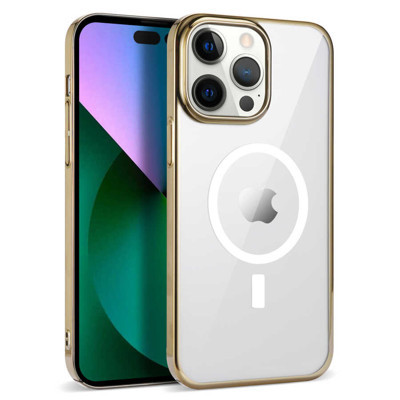 Khayra iPhone 14 Pro Uyumlu KHYR Wireless Şarj Özellikli Pixel Magsafe Kılıf-Gold