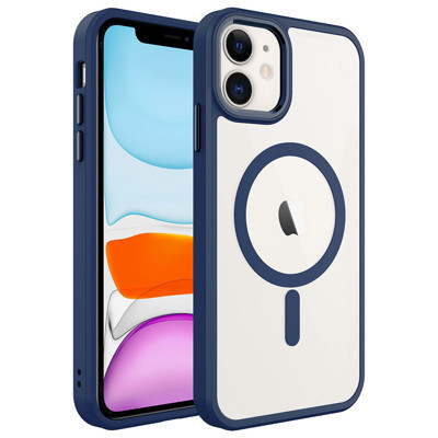 Khayra iPhone 11 Uyumlu Wireless Şarj Özellikli KHYR Krom Magsafe Silikon Kılıf-Lacivert