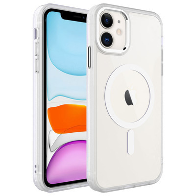 Khayra iPhone 11 Uyumlu Wireless Şarj Özellikli KHYR Krom Magsafe Silikon Kılıf-Renksiz