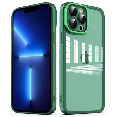 Khayra iPhone 12 Pro Uyumlu Kamera Korumalı Transparan KHYR Post Kılıf-Koyu Yeşil