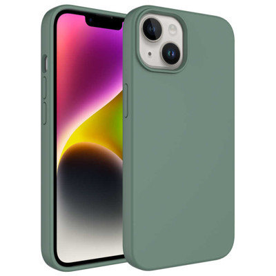 Khayra iPhone 14 Plus Uyumlu Sıvı Teknolojili Silinebilir Sert KHYR Kivi Kılıf-Koyu Yeşil