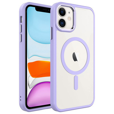 Khayra iPhone 11 Uyumlu Wireless Şarj Özellikli KHYR Krom Magsafe Silikon Kılıf-Lila