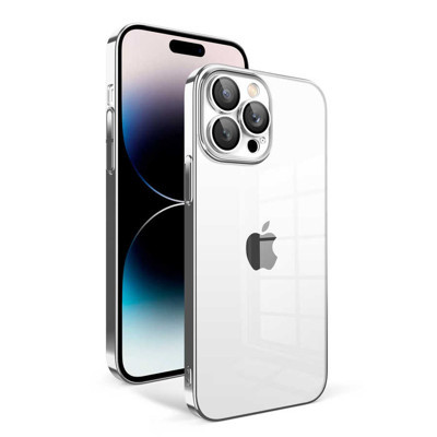 Khayra iPhone 14 Pro Uyumlu Kamera Korumalı Renkli Çerçeveli KHYR Garaj Kılıf-Gümüş