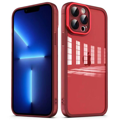 Khayra iPhone 12 Pro Uyumlu Kamera Korumalı Transparan KHYR Post Kılıf-Kırmızı