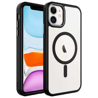 Khayra iPhone 11 Uyumlu Wireless Şarj Özellikli KHYR Krom Magsafe Silikon Kılıf-Siyah