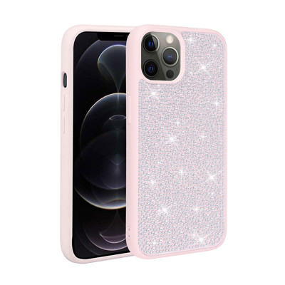 Khayra iPhone 14 Pro Uyumlu Parlak Taşlı Tasarım KHYR Ston Kılıf-Pembe