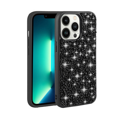 Khayra iPhone 13 Pro Max Uyumlu Parlak Taşlı Tasarım KHYR Linea Kılıf-Siyah