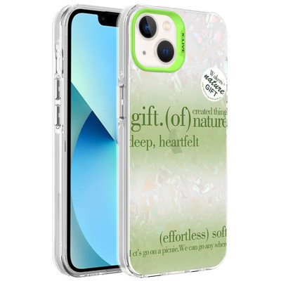 Khayra iPhone 13 Uyumlu Mermer Desenli KHYR Marbello Kılıf-Yeşil