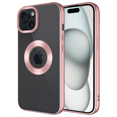 Khayra iPhone 15 Uyumlu Kamera Korumalı Logo Gösteren KHYR Omega Kılıf-Rose Gold