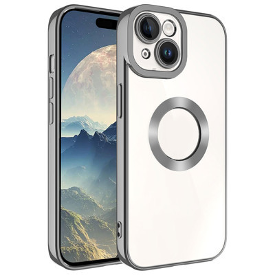 Khayra iPhone 15 Uyumlu Kamera Korumalı Logo Gösteren KHYR Omega Kılıf-Koyu Gri