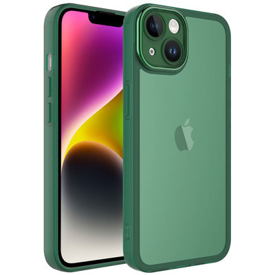 Khayra iPhone 14 Plus Uyumlu Kamera Korumalı Transparan KHYR Post Kılıf-Koyu Yeşil