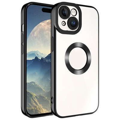 Khayra iPhone 15 Uyumlu Kamera Korumalı Logo Gösteren KHYR Omega Kılıf-Siyah