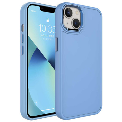 Khayra iPhone 14 Plus Uyumlu Metal Çerçeve ve Buton Tasarımlı Sert KHYR Botox Kılıf-Mavi