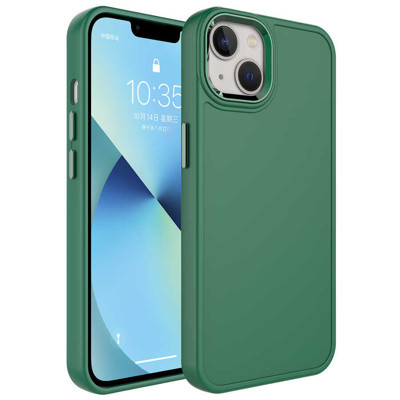 Khayra iPhone 14 Plus Uyumlu Metal Çerçeve ve Buton Tasarımlı Sert KHYR Botox Kılıf-Koyu Yeşil