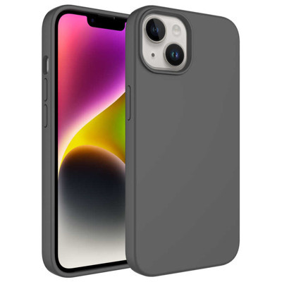 Khayra iPhone 14 Plus Uyumlu Sıvı Teknolojili Silinebilir Sert KHYR Kivi Kılıf-Gri