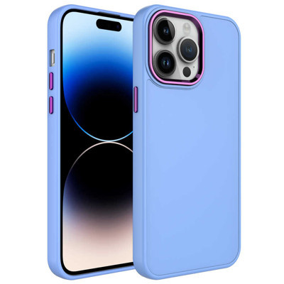 Khayra iPhone 13 Pro Max Uyumlu Metal Çerçeve ve Buton Tasarımlı Silikon KHYR Luna Kılıf-Lila