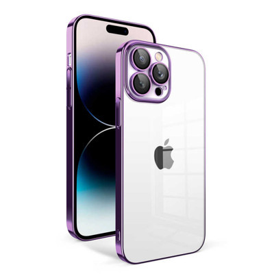 Khayra iPhone 14 Pro Uyumlu Kamera Korumalı Renkli Çerçeveli KHYR Garaj Kılıf-Koyu Mor