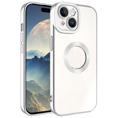 Khayra iPhone 15 Uyumlu Kamera Korumalı Logo Gösteren KHYR Omega Kılıf-Gümüş