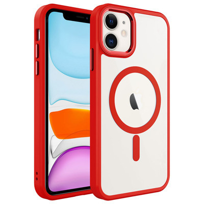 Khayra iPhone 11 Uyumlu Wireless Şarj Özellikli KHYR Krom Magsafe Silikon Kılıf-Kırmızı