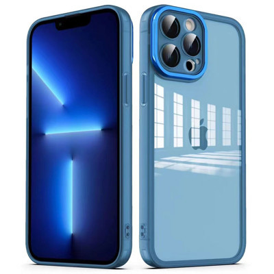 Khayra iPhone 12 Pro Uyumlu Kamera Korumalı Transparan KHYR Post Kılıf-Mavi