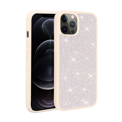 Khayra iPhone 14 Pro Uyumlu Parlak Taşlı Tasarım KHYR Ston Kılıf-Beyaz