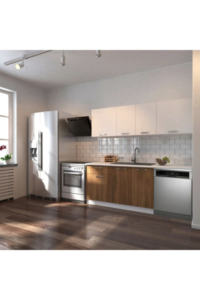 T Designo Patos Hazır Mutfak Dolabı 200 Cm -Beyaz Laminat Tezgah Dahil-Bulaşık Makinesi Yeri Mevcut