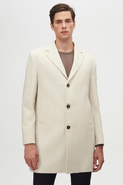 D's Damat Regular Fit Ekru Mono Yaka Kaşe Kaban