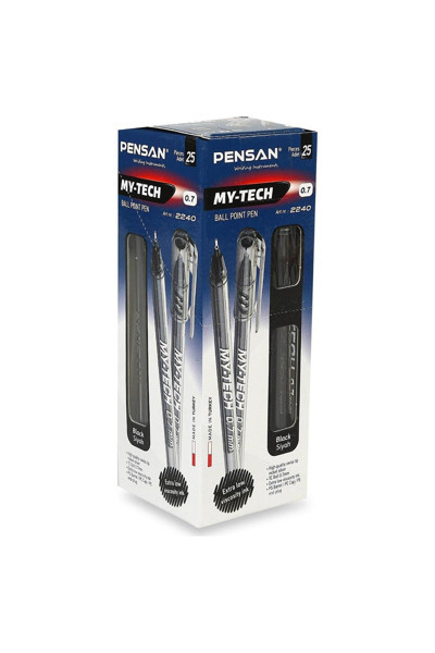 Cemsa Tekstil Cemşen Pensan Kırmızı - Mavi - Siyah My-Tech 0.7 Iğne Uç Tükenmez Kalem 25’Li