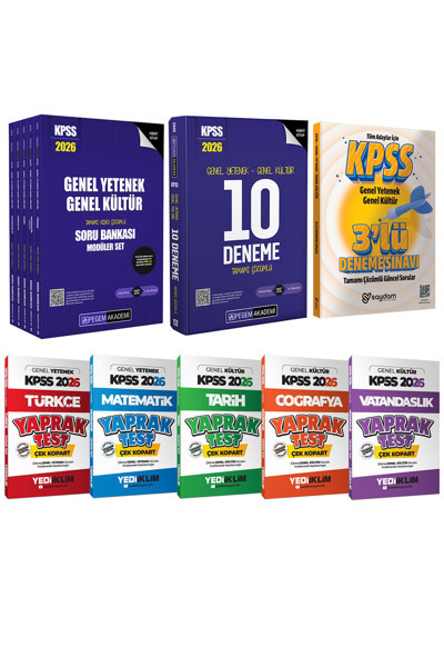 2026 KPSS Lisans Karma Set(Çözümlü Soru Bankası 5 Kitap-Çözümlü 10 Deneme-Çek Kopart Yaprak Test)
