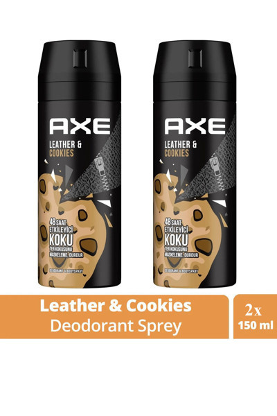 Mbb E-Ticaret 2 Adet Axe Erkek Sprey Deodorant Leather & Cookies 48 Saat Etkileyeci Koku 150 ml