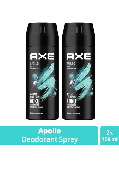 Mbb E-Ticaret 2 Adet Axe Erkek Sprey Deodorant Apollo 48 Saat Etkileyici Koku Vücut Spreyi 150 ml