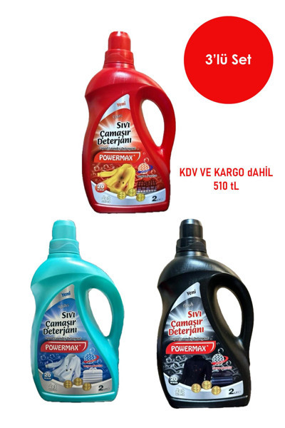 Powermax 3 Adet Sıvı Deterjan 2 Litre -RNL-PWRMX005