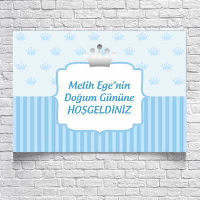 Reysa Tasarım Mavi Taç Temalı Doğum Günü Karşılama Afişi 35X50 cm