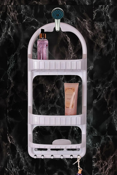 Online Kapında Lüks 3 Raflı Yapışkanlı Şampuanlık Banyo Şampuan Rafı Beyaz Banyo Düzenleyici