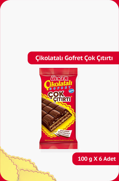 Ülker Çikolatalı Gofret ÇOK ÇITIRTI-Sütlü Çikolata Kaplamalı Fındıklı Kremalı Gofret-100 gram-6 Adet