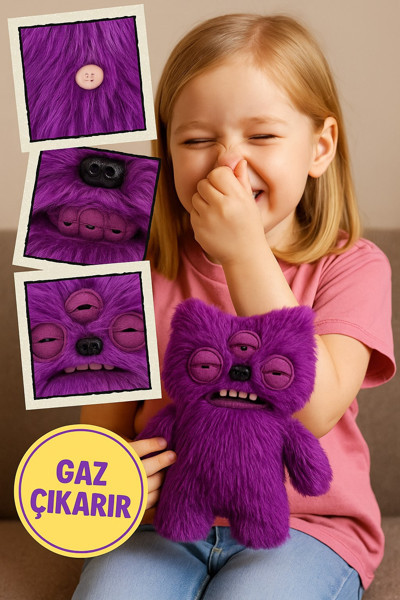 Gaz Çıkaran Fuggler Fart Face Sesli Hareket Sensörlü Komik Çirkin Peluş Oyuncak Alien Mor 22cm