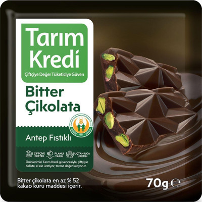 Türkiye Tarım Kredi Kooperatifleri Kare Çikolata Bitter Antep Fıstıklı 70 G