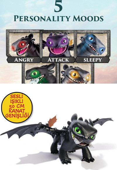 Toyfest Ejderhanı Nasıl Eğitirsin Sesli Işıklı 50 CM Kanat Genişliğinde İnteraktif Dişsiz Figür
