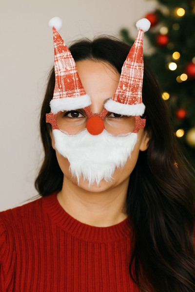Toyfest Yılbaşı Gözlüğü Noel Baba Sakallı Şapkalı Parti Aksesuarı Komik Fotoğraf Çekimi Gözlük Modeli