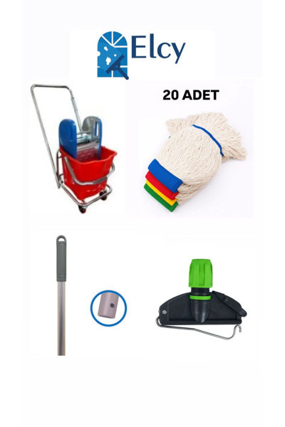 Elcy Tek Kovalı Çelik Pressli Krom Temizlik Arabası Ve Paspas Arabası Temizlik Seti - Islak Mop Seti
